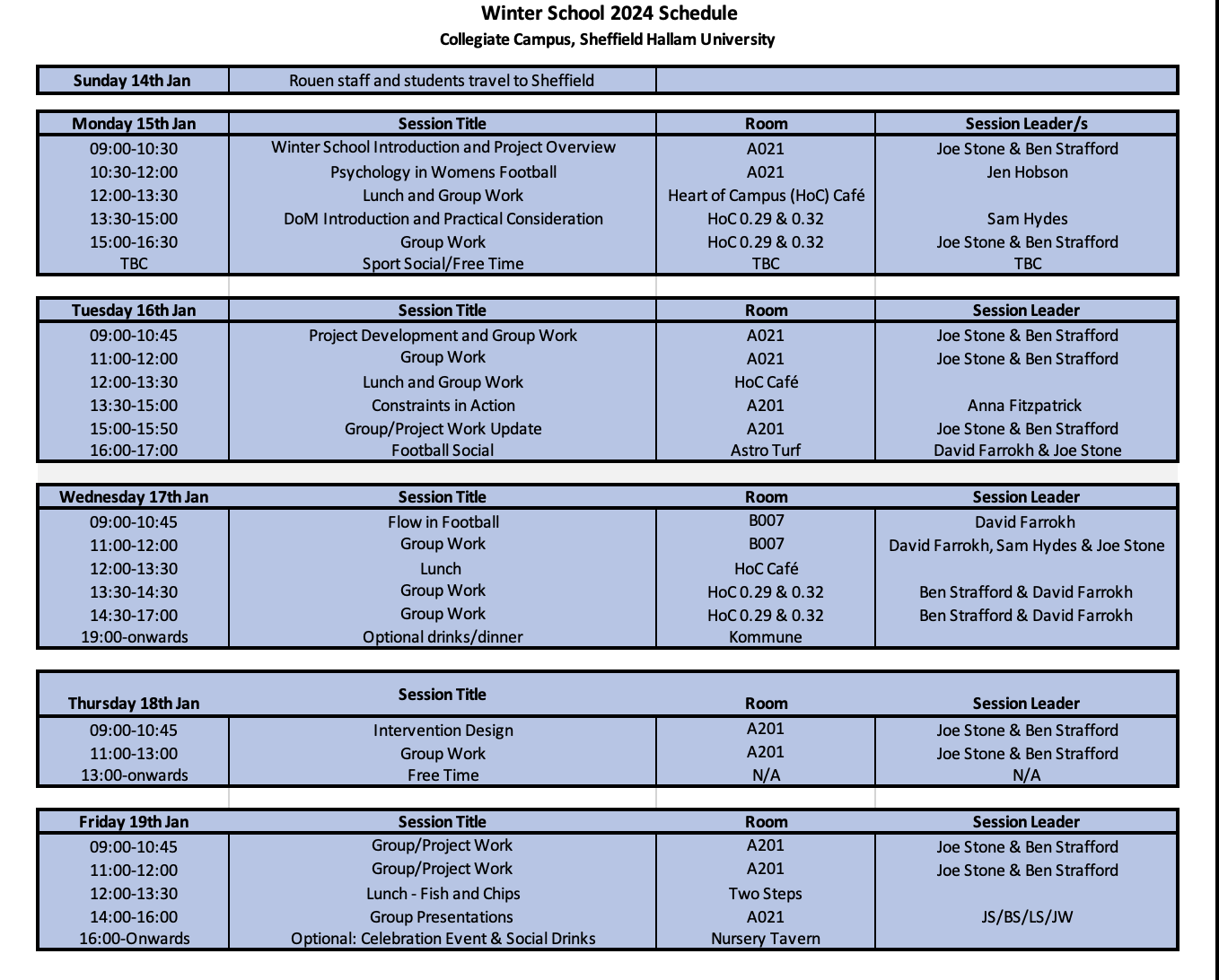 Timetable